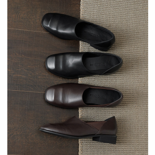 Kmeizu手工艺术生~3cm粗跟方头乐福鞋女小皮鞋纯真皮英式干练单鞋