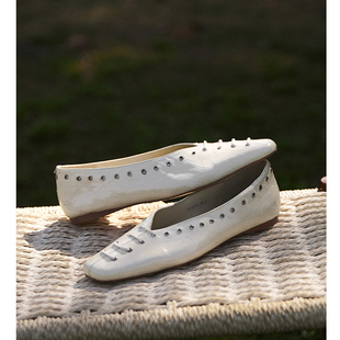 简约乐福鞋 Kmeizu巨软 文艺法式 女方头羊皮平底鞋 百搭 设计感单鞋