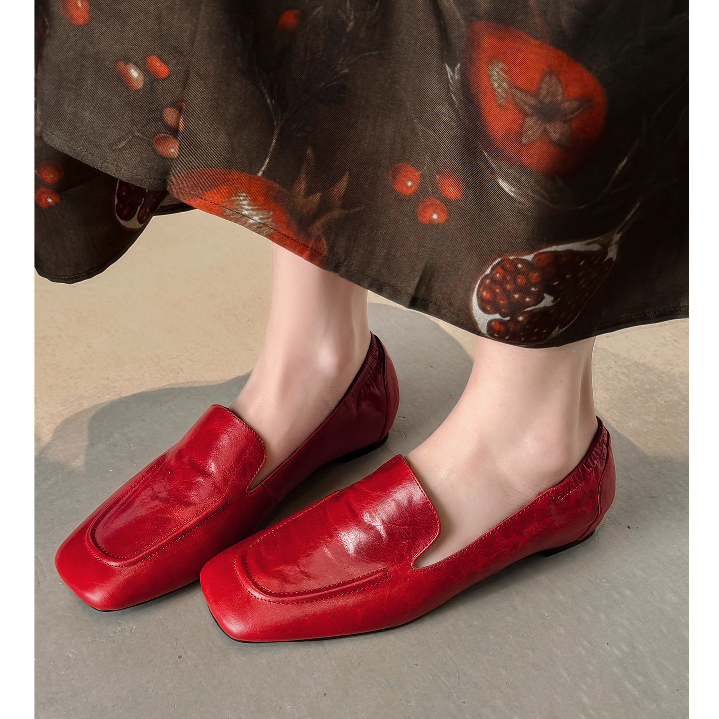 Kmeizu马到成功~平底方头乐福鞋女红色小皮鞋通勤真皮中性风单鞋,女鞋,乐福鞋（豆豆鞋）,淘宝优惠券,粉丝福利购,淘宝优惠卷