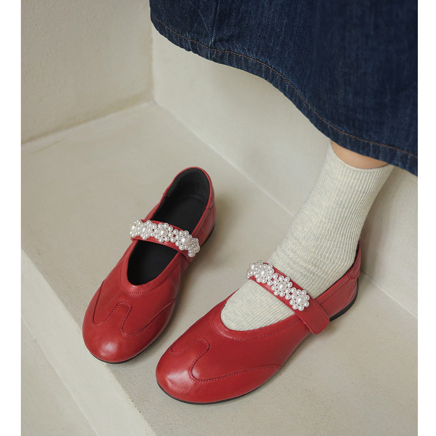 Kmeizu巨软~3cm内增高平底玛丽珍鞋女春串珠一字带休闲运动风单鞋,女鞋,浅口单鞋,淘宝优惠券,粉丝福利购,淘宝优惠卷