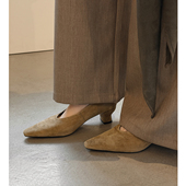 Kmeizu不累脚 简约干练真皮文艺职业中跟单鞋 5cm粗跟高跟鞋 女新款