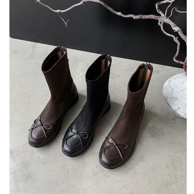 厚底休闲短靴橡胶软底及踝瘦瘦靴