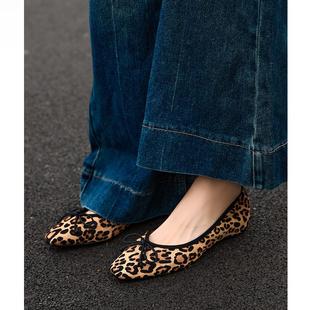 Kmeizu巨软~2.5cm内增高马毛单鞋女新潮豹纹蝴蝶结芭蕾舞平底瓢鞋