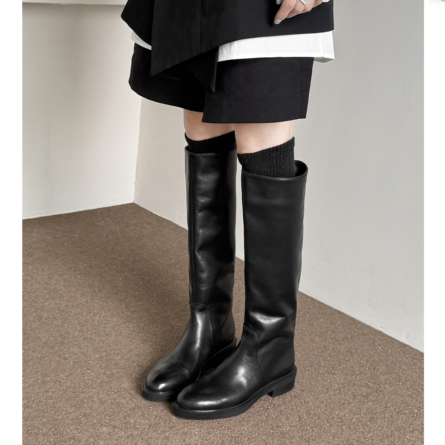气质纯真皮高筒靴显瘦骑士长筒