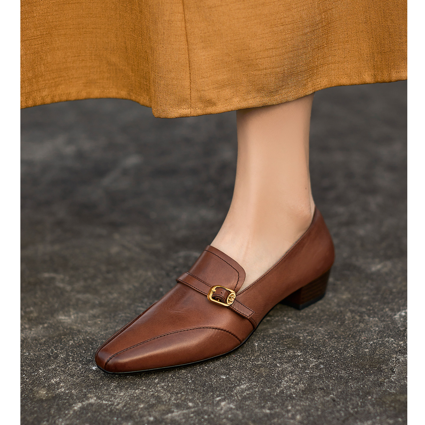 Kmeizu显脚小~3cm粗跟乐福鞋女新款方头小皮鞋中跟简约真皮单鞋软,女鞋,乐福鞋（豆豆鞋）,淘宝优惠券,粉丝福利购,淘宝优惠卷