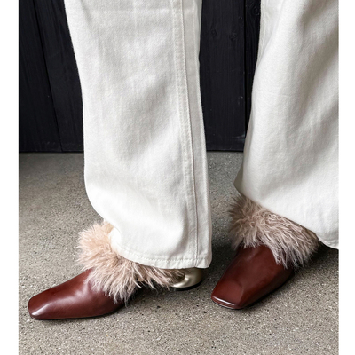 粗跟加绒毛毛单鞋简约宴会高跟鞋