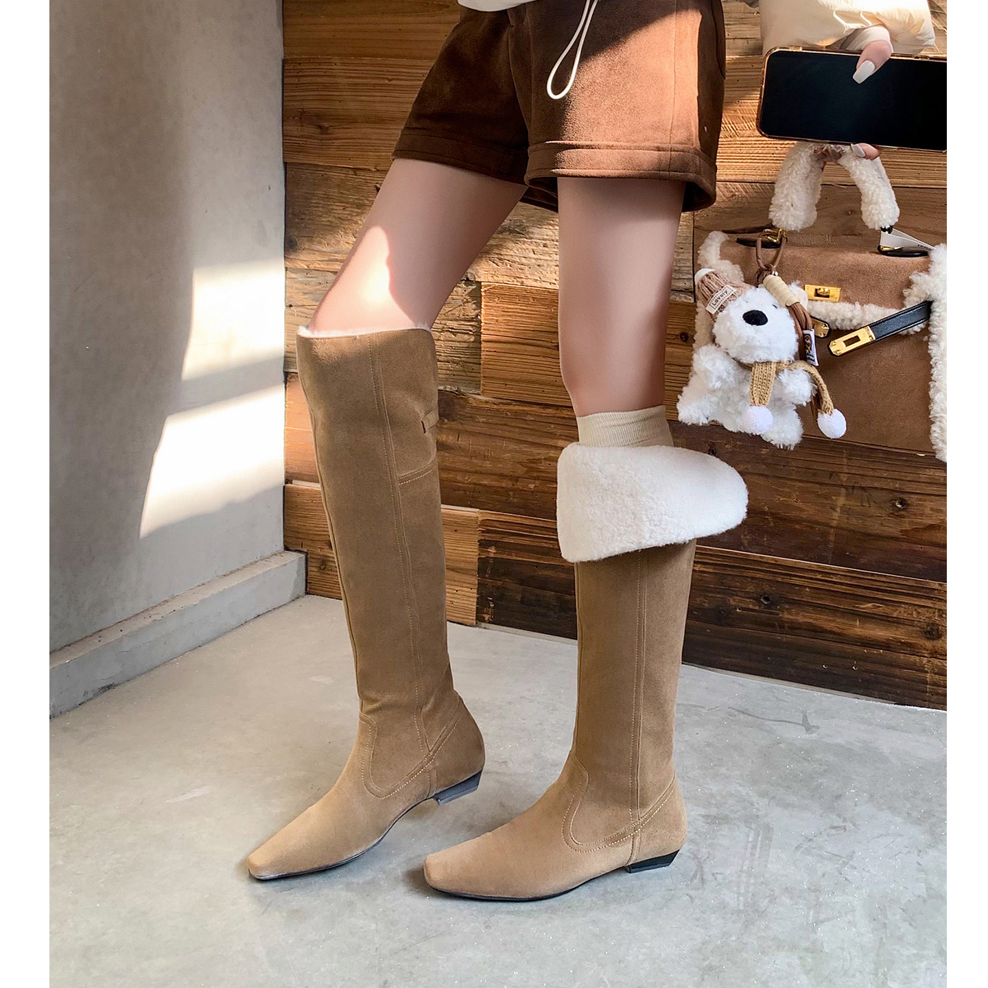 两穿加绒低跟长靴女秋冬高筒靴