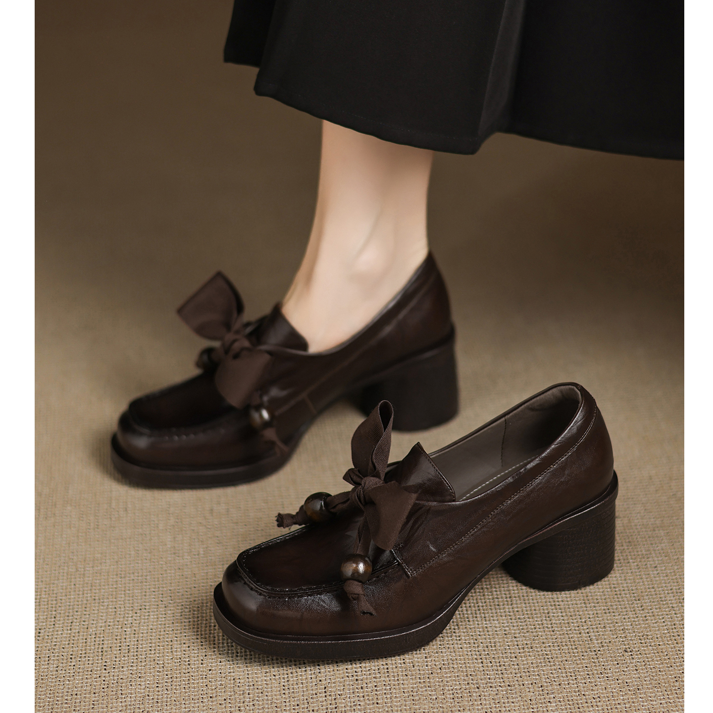 中跟蝴蝶结气质小皮鞋百搭单鞋