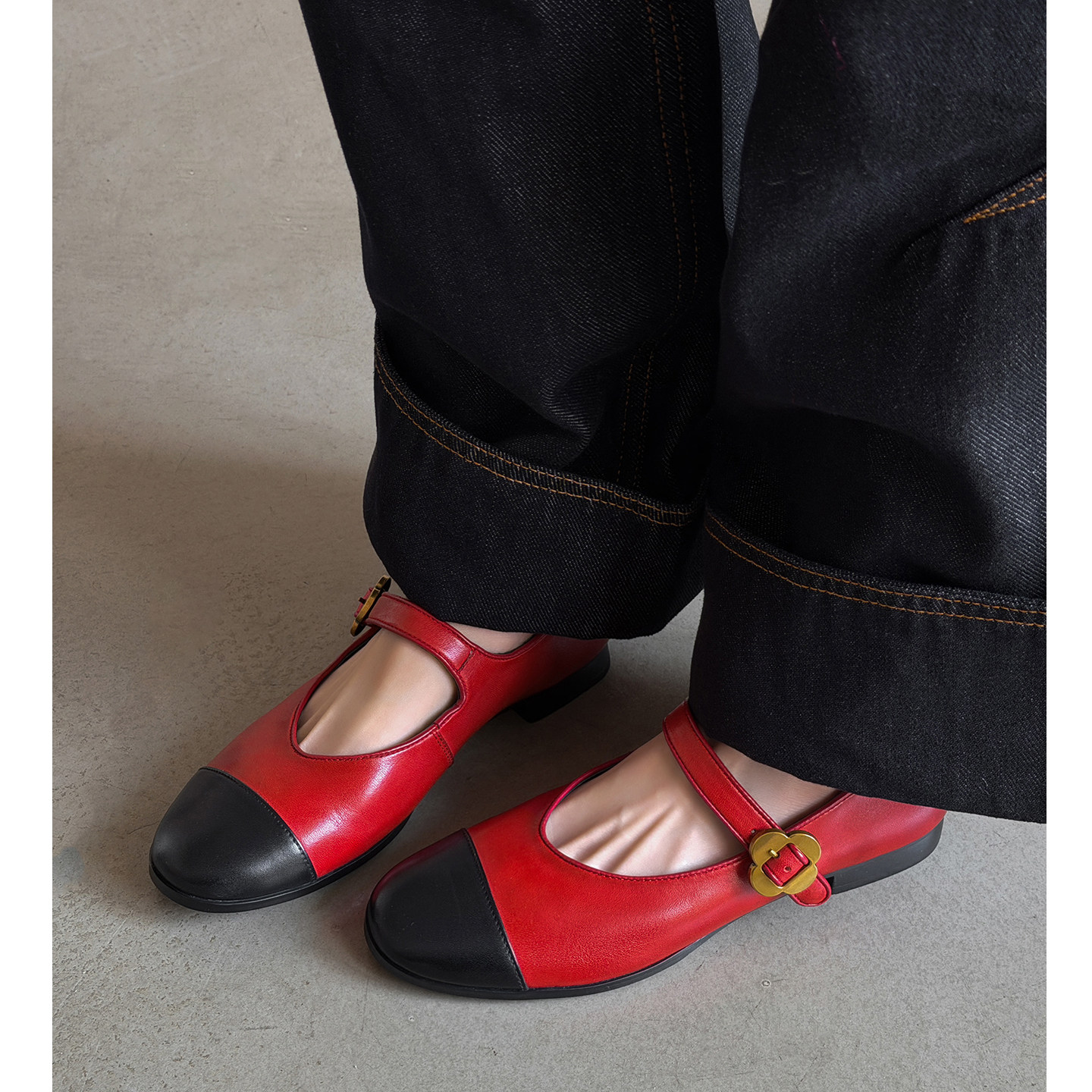 Kmeizu巨软~平底拼色小香风玛丽珍鞋女新款一字扣芭蕾风真皮单鞋,女鞋,浅口单鞋,淘宝优惠券,粉丝福利购,淘宝优惠卷