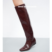 Kmeizu显瘦 3cm内增高及膝长靴女秋冬宽松皮靴时装 高筒靴骑士马靴