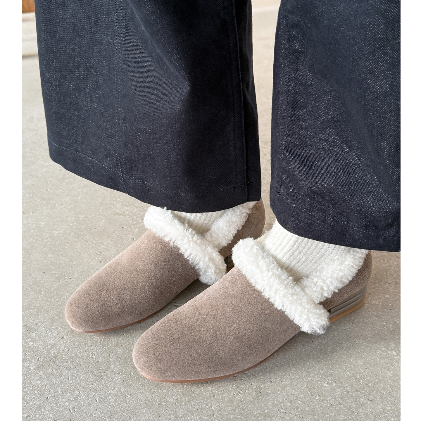 加绒粗跟乐福鞋毛毛小皮鞋