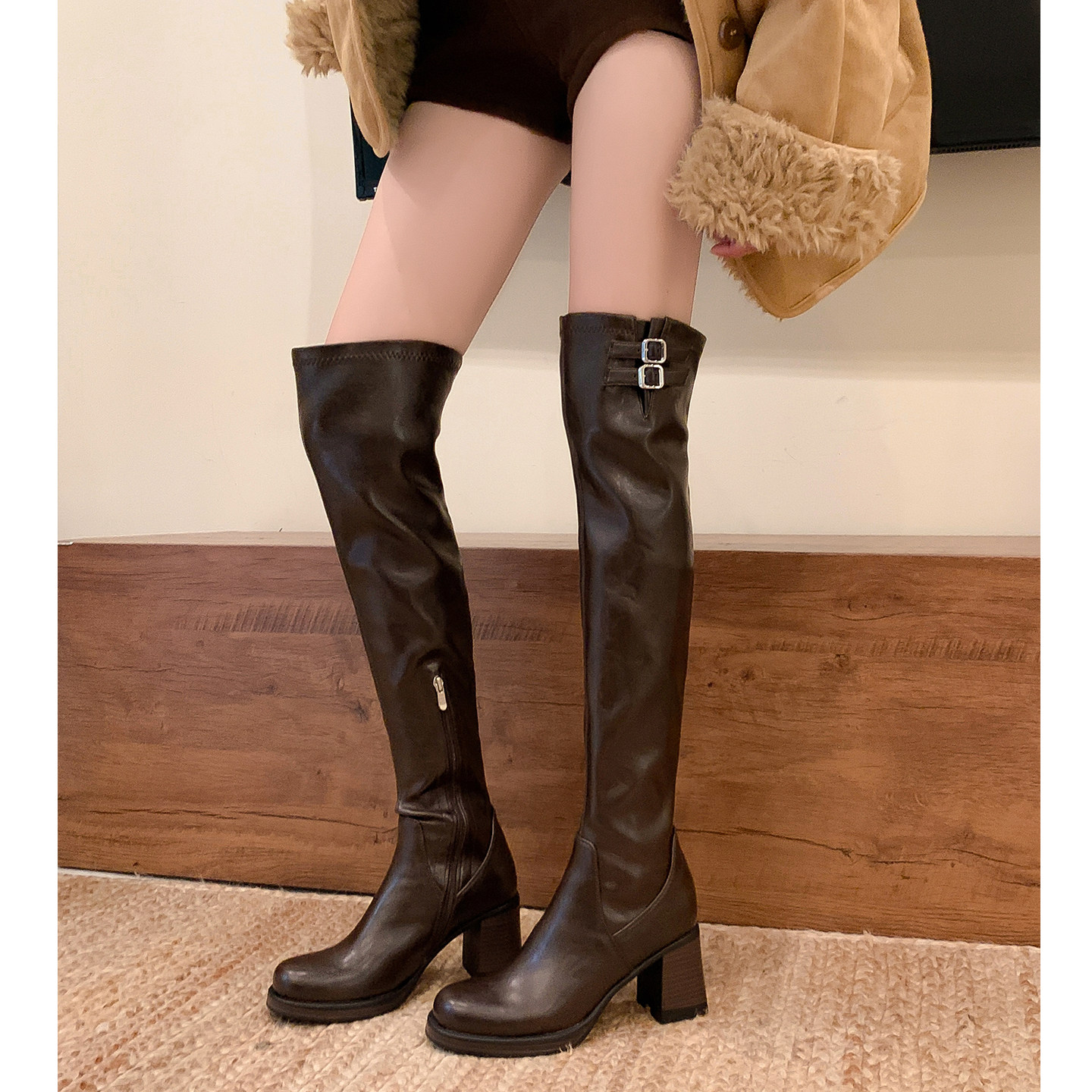 Kmeizu大长腿~7.5cm粗跟长靴女秋冬过膝靴弹力瘦瘦靴骑士辣妹高靴,女鞋,弹力靴/袜靴,淘宝优惠券,粉丝福利购,淘宝优惠卷