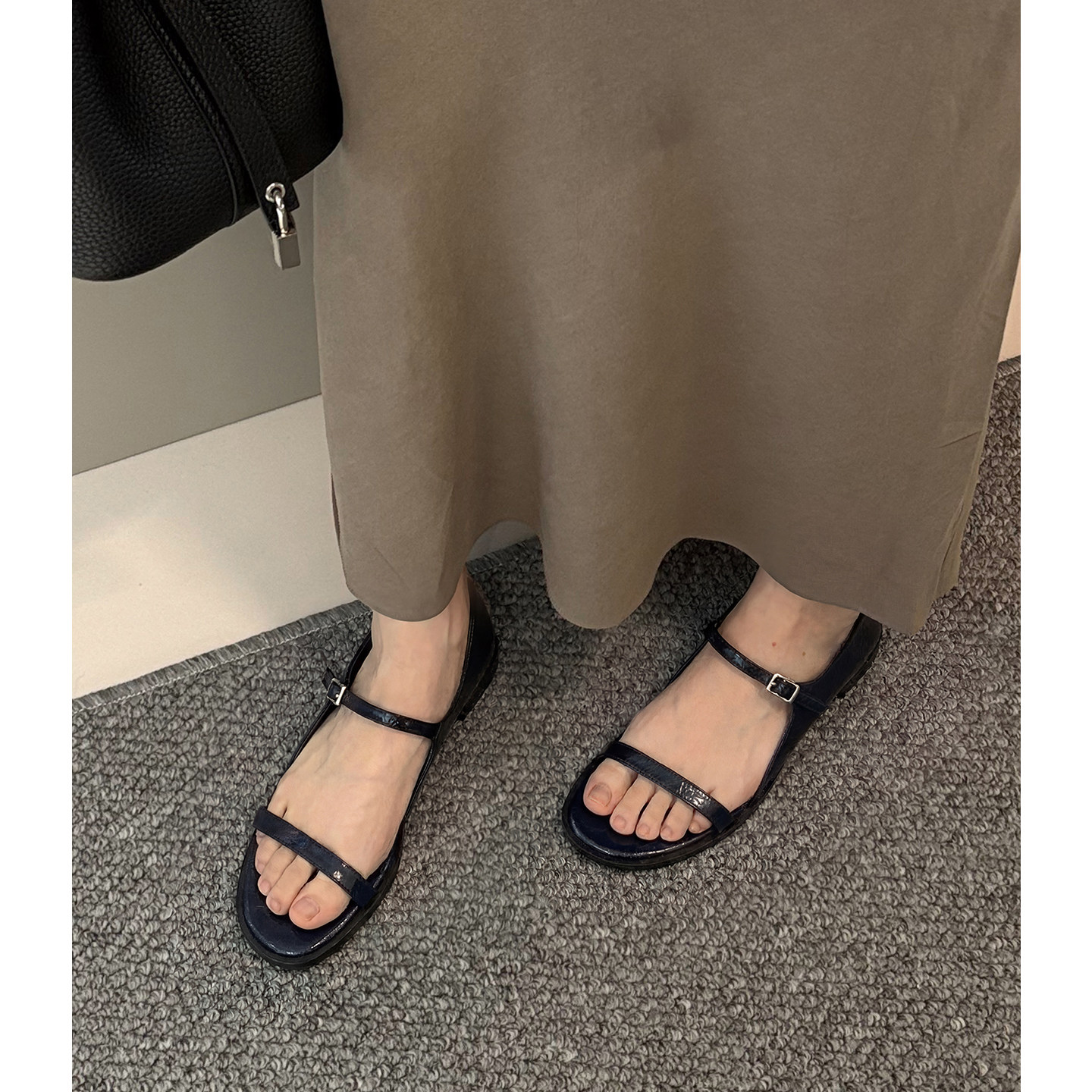 Kmeizu法式极简~3.5cm内增高凉鞋女夏细带一字平底罗马后包玛丽珍