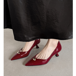 Kmeizu律政佳人~5cm细跟高跟鞋女春四季真皮静音不累脚中跟单鞋40