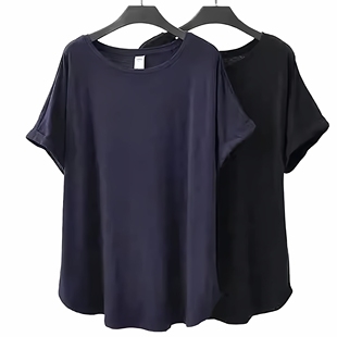 T恤305 加肥女纯黑色95棉中长遮臀部短袖 180 280斤欧美外贸特大码