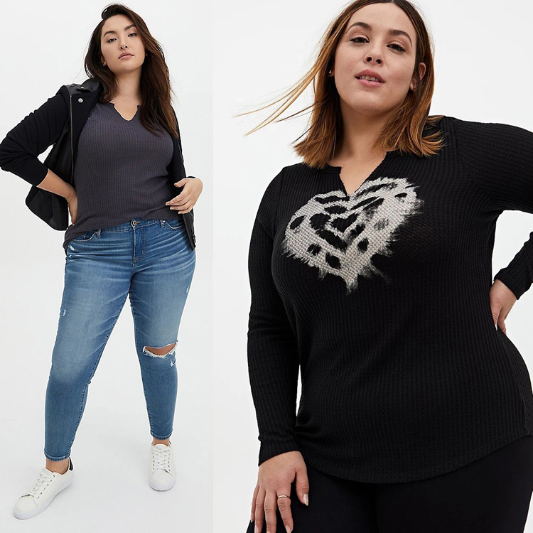 130-170斤 T家欧美春秋大码女薄款中长款华夫格打底针织衫P79包邮