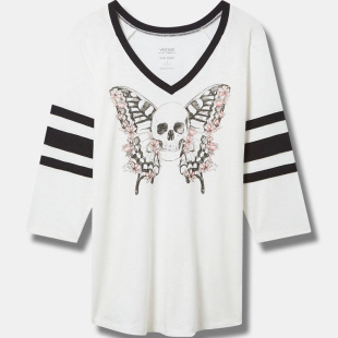220斤欧美高个子胖MM大码 包邮 女V领白色骷髅长款 T恤P50 七分袖 190