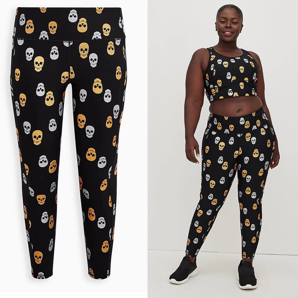 瑕疵处理170斤-200斤欧美单速干黑色骷髅高腰弹力健身运动裤运98
