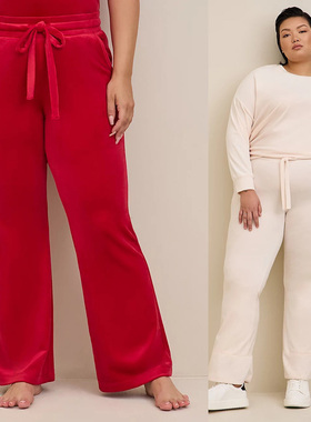 300-400斤欧美胖mm特大码女红色厚丝绒喇叭家居休闲长裤P88包邮