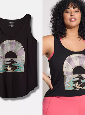 150-200斤 欧美大码女遮臀棉质健身黑色健身跑步运动中长背心Y64