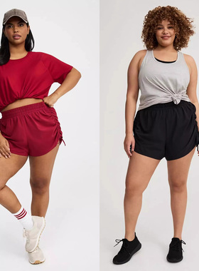 300 400斤TO欧美特大码轻薄侧边可抽绳黑红色速干健身运动短裤Y35