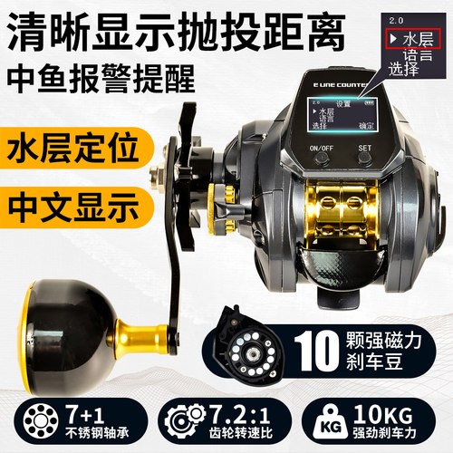 德岛同款数显水滴轮路亚带卸力大屏背光计数磁力海钓筏钓轮船钓轮