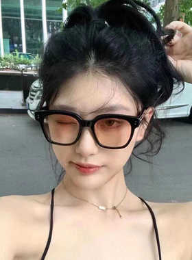 王嘉尔同款墨镜高级感方形太阳镜女日落色超酷个性黑框显瘦有度数