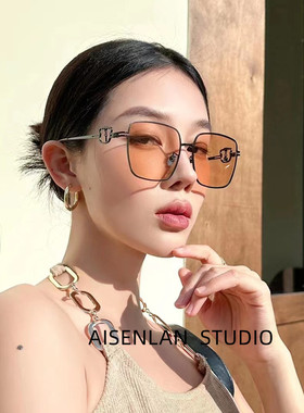 方框渐变黄太阳镜男欧系