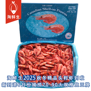 加拿大头籽头膏北极虾70-90大规格北极甜虾熟冻冰虾 十斤国王原箱