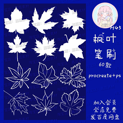 procreate笔刷枫叶秋天落叶辅助线线稿点缀笔刷