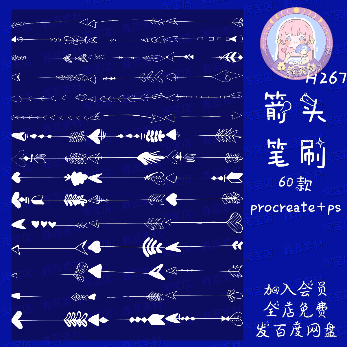 procreate笔刷ps笔刷箭头简约线条波西米亚风格箭头装饰分割笔刷