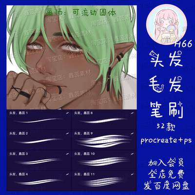 procreate笔刷ps笔刷头发毛发人物头像线稿辅助线绘画笔刷
