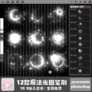 procreate笔刷ps笔刷魔法光圈光环光点梦幻画面点缀笔刷