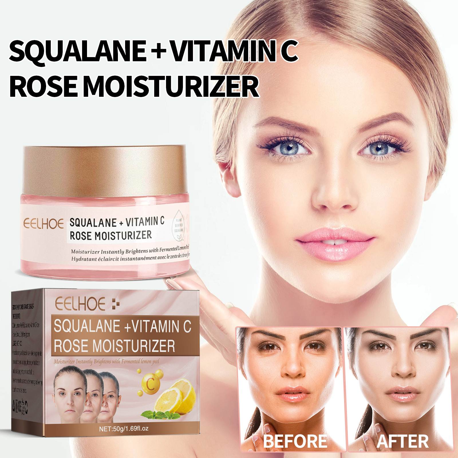 Squalane Vitamin-C Rose Moisturizer Brighten Facial Lotion