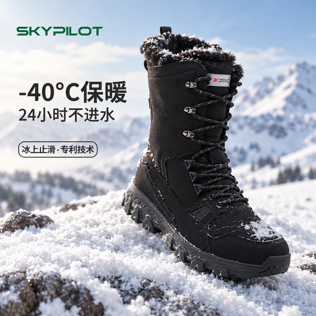 雪地靴男女款零下40度抗寒防水防滑加厚攀长筒登山靴子高山探险