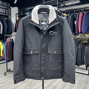 立领羽绒服牛仔面料日系休闲韩版保暖鹅绒衫男士秋冬季青年外套潮