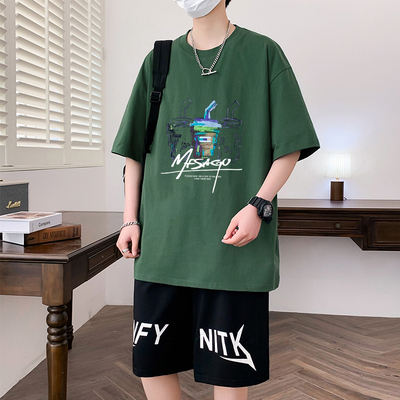 青少年夏季纯棉运动套装短袖t恤