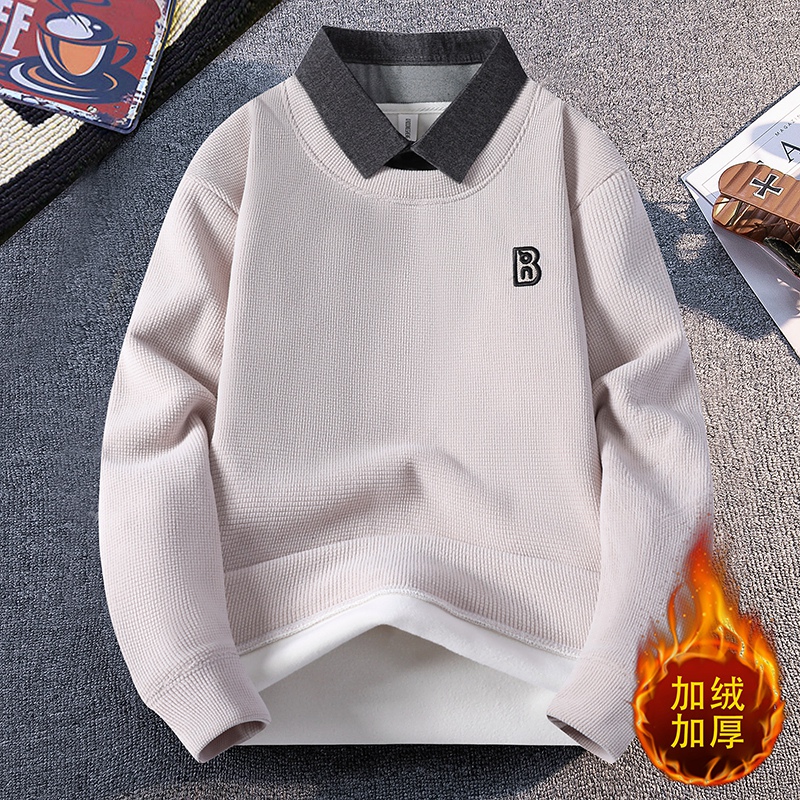 冬季加绒加厚卫衣男孩奥粒绒上衣