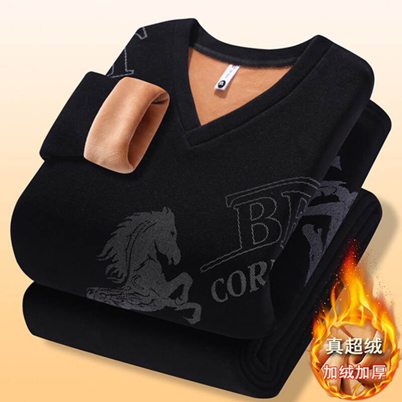 冬季V领保暖内衣套装13岁男孩16初中学生青少年14加绒加厚打底衫