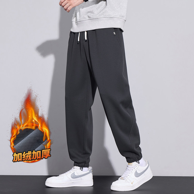 冬季加绒加厚卫裤12岁男孩13青少年学生14大童15直筒松紧腰休闲裤