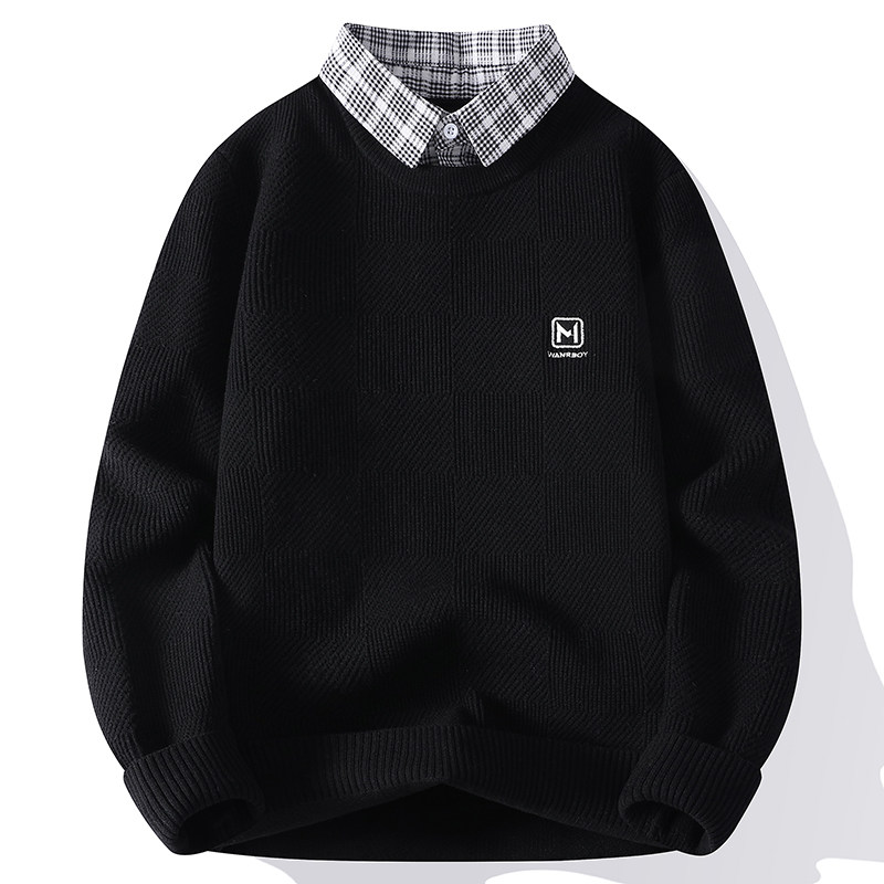 秋冬季青少年假两件针织衫12男孩15岁初中学生13大童14衬衫领毛衣