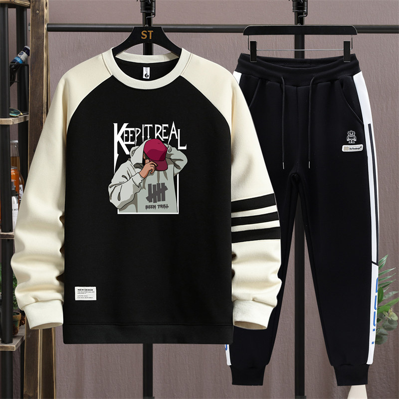 春季纯棉卫衣打底衫12岁男孩13中学生14青少年15大童长袖T恤套装