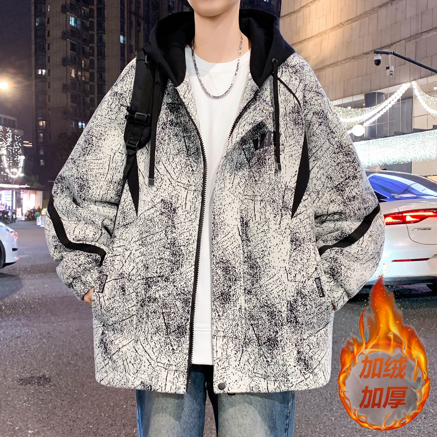 青少年冬季加绒加厚夹克宽松棉衣