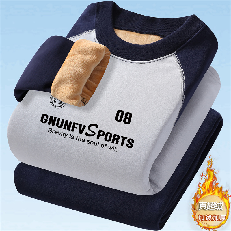 冬季青少年加绒加厚保暖内衣套装