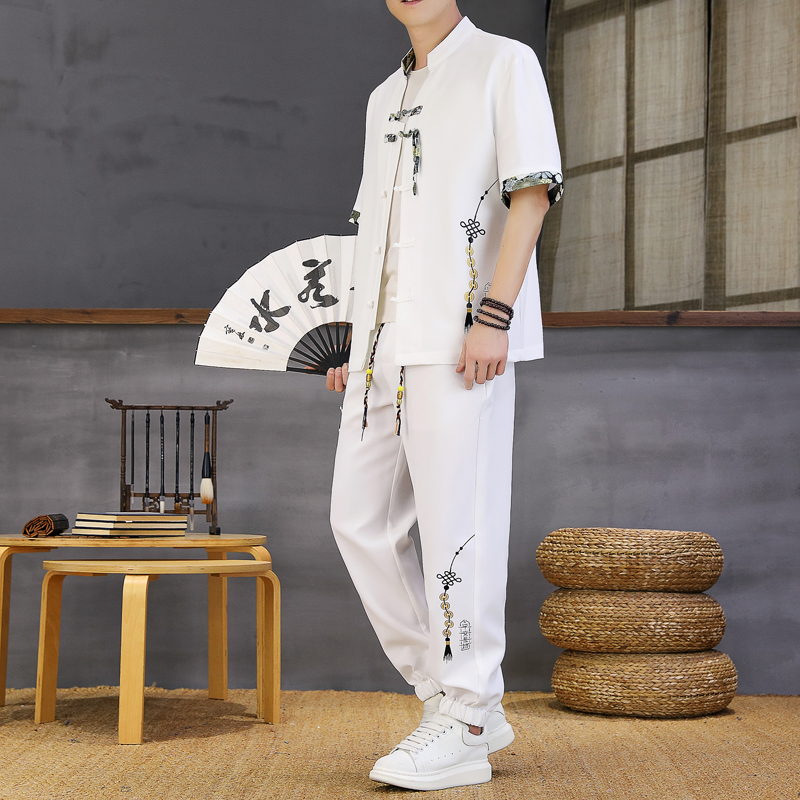 夏季13短袖衬衫套装男孩12-15岁初中学生14青少年大童中国风衬衣