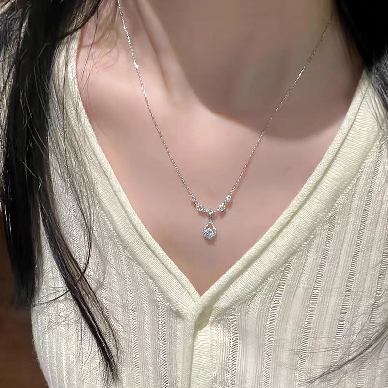 新品甜美人鱼之泪s925纯银项链轻奢小众高级水滴吊坠生日礼物女生
