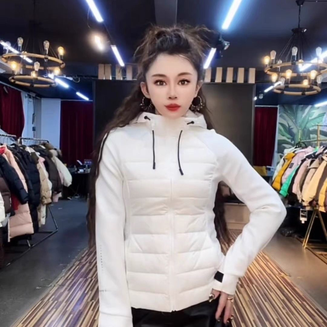 东大门秋冬新款羽绒服女时尚针织拼接修身瑜伽服90白鸭绒长袖夹克