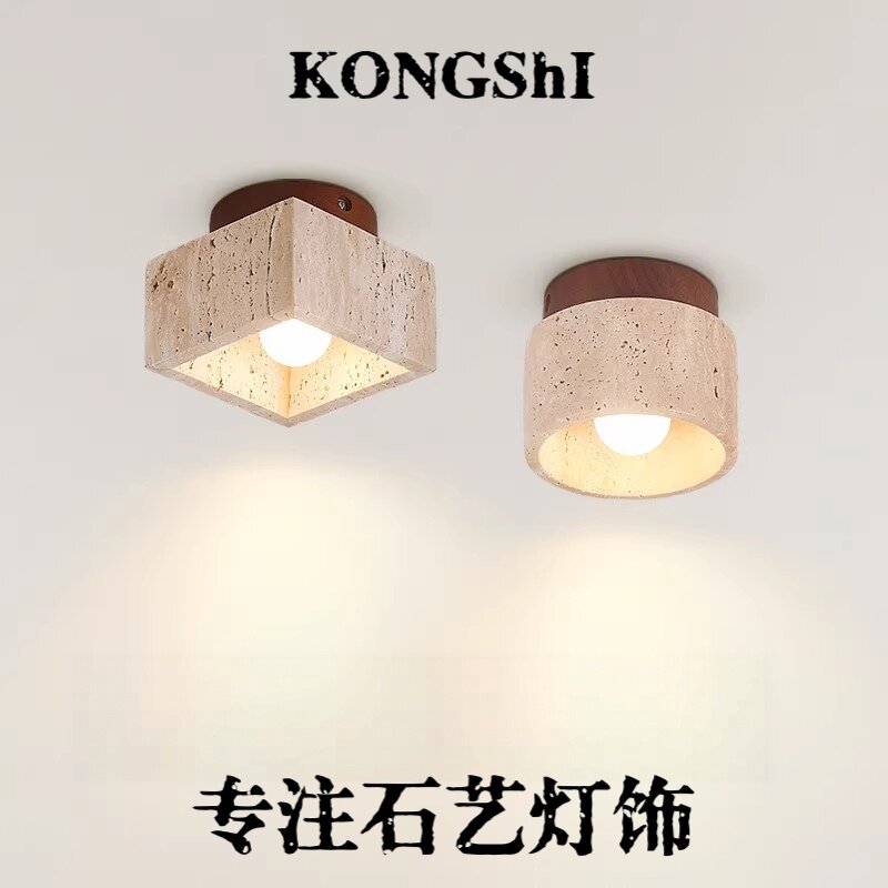 黄洞石侘寂风吸顶灯设计师客厅卧室过道楼梯嵌入式暗装卧室床头灯图片