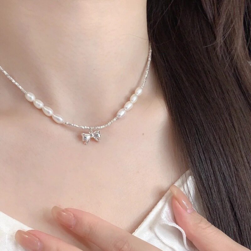 碎银蝴蝶结项链女S999纯银轻奢小