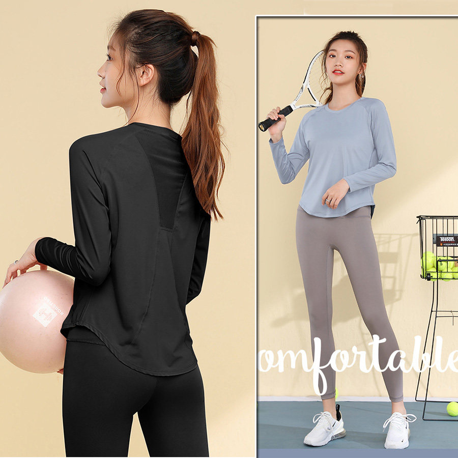 2026新款瑜伽服女长袖春夏晨跑步运动速干上衣普拉提训练健身套装
